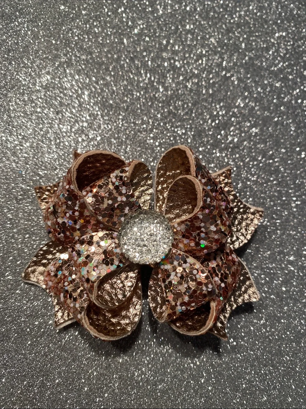 Kids Beige Bow & Glitter Flower Hair Clip Set